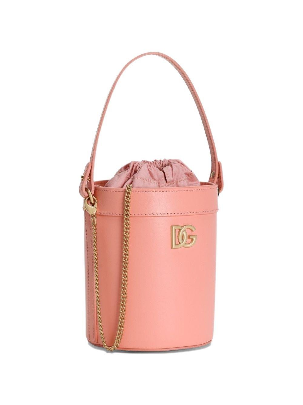 Borsa a secchiello per bambina Dolce & Gabbana Kids rosa con placca con logo - Rubino Kids