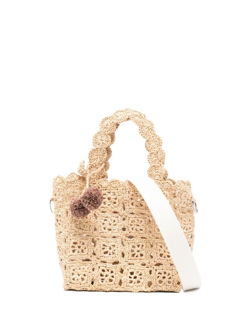 Borsa a spalla per bambina Bonpoint beige con lavorazione all'uncinetto - Rubino Kids
