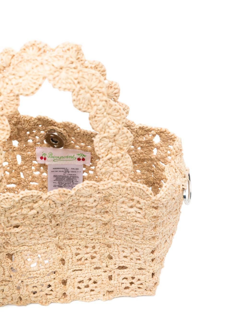 Borsa a spalla per bambina Bonpoint beige con lavorazione all'uncinetto - Rubino Kids