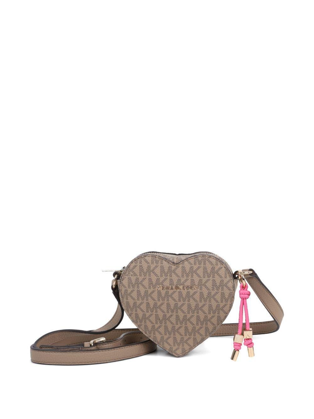 Borsa a spalla per bambina Michael Kors Kids beige a forma di cuore con monogramma - Rubino Kids