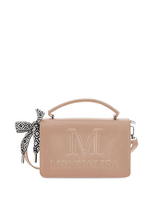 Monnalisa beige shoulder bag for girls with embossed logo
