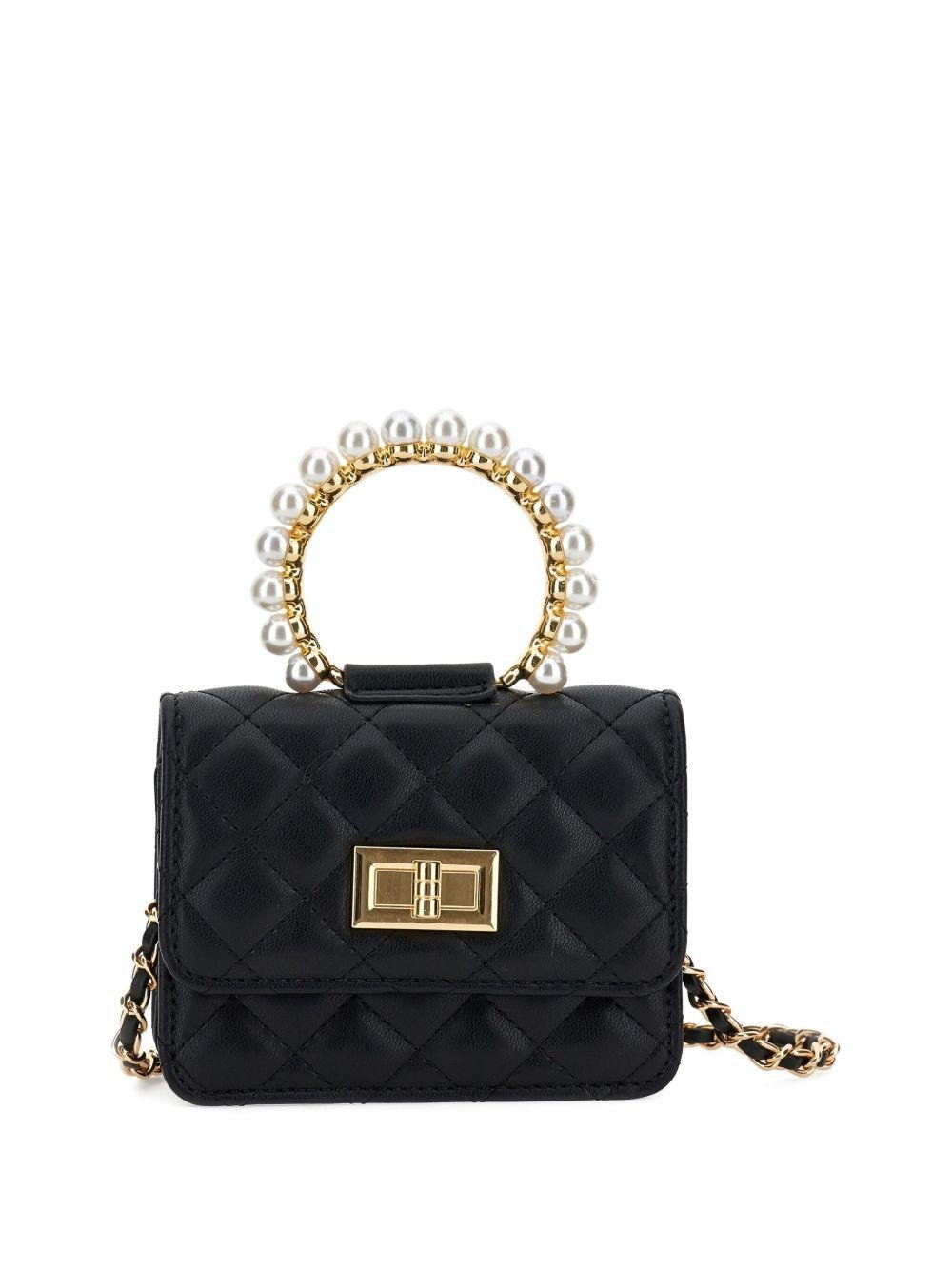 Borsa a spalla per bambina Monnalisa nera con perle sul manico - Rubino Kids