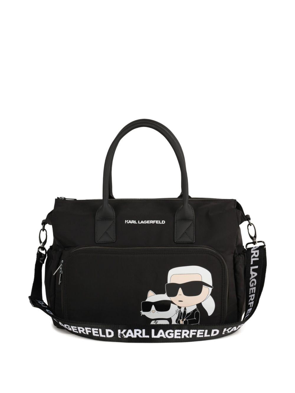 Borsa fasciatoio Ikonic e Choupette per neonati Karl Lagerfeld Kids nera con doppio manico - Rubino Kids