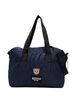 Borsa fasciatoio per neonato Moschino Kids blu con stampa Teddy Bear