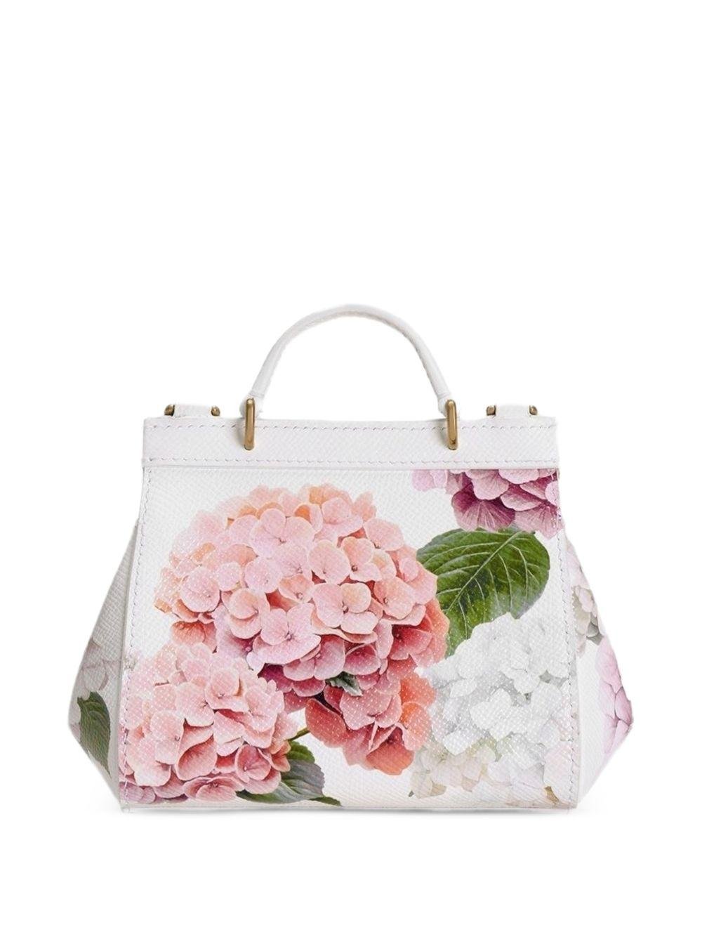 Borsa Sicily mini per bambina Dolce & Gabbana Kids bianca con stampa a fiori - Rubino Kids
