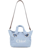 Borsa tote per bambina Chloé Kids azzurra con logo ricamato sul davanti - Rubino Kids