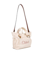 Borsa tote per bambina Chloé Kids beige con logo ricamato sul davanti - Rubino Kids