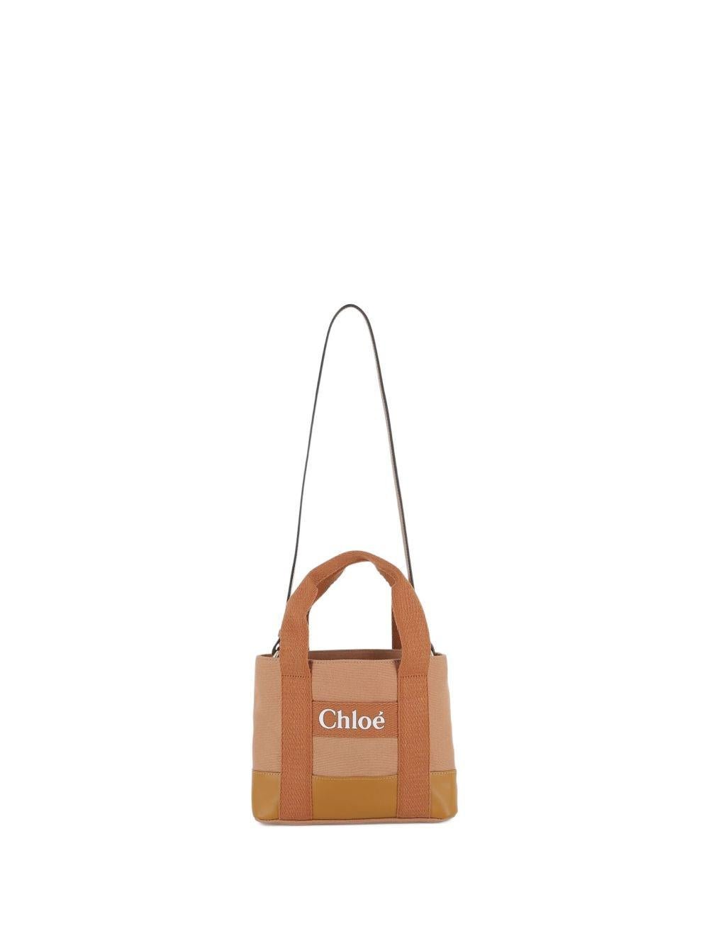 Borsa tote per bambina Chloé Kids beige in tela con logo 2020 - Rubino Kids