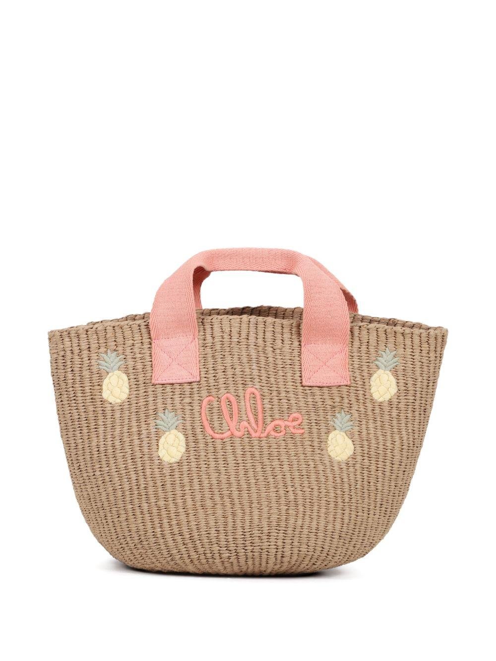 Borsa tote per bambina Chloé Kids Lou beige con logo ricamato - Rubino Kids