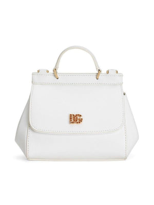 Dolce & Gabbana Kids Sicily Mini White Tote Bag for Girls with Gem Logo