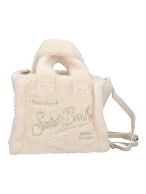 MC2 Saint Barth Kids beige shearling mini vanity bag for girls