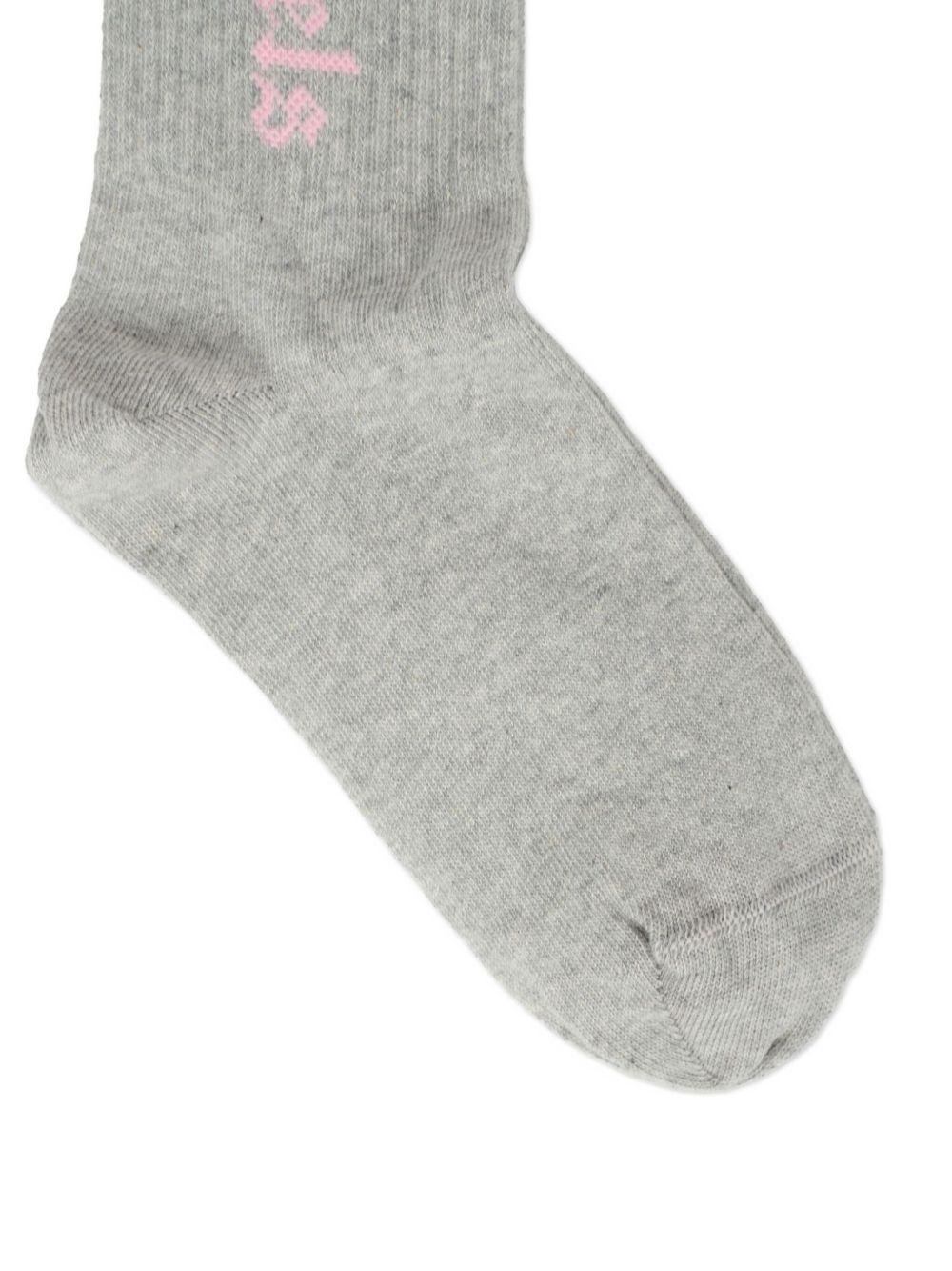Calzini per bambina Palm Angels Kids grigi con logo rosa - Rubino Kids