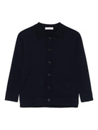 Camicia a maglia fine per bambino Paolo Pecora Kids blu con collo francese - Rubino Kids