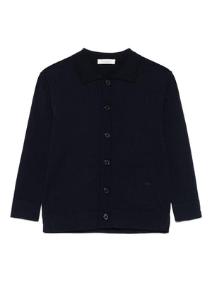 Camicia a maglia fine per bambino Paolo Pecora Kids blu con collo francese