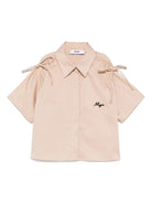 Camicia con ricamo per bambina MSGM Kids beige con abbottonatura frontale - Rubino Kids