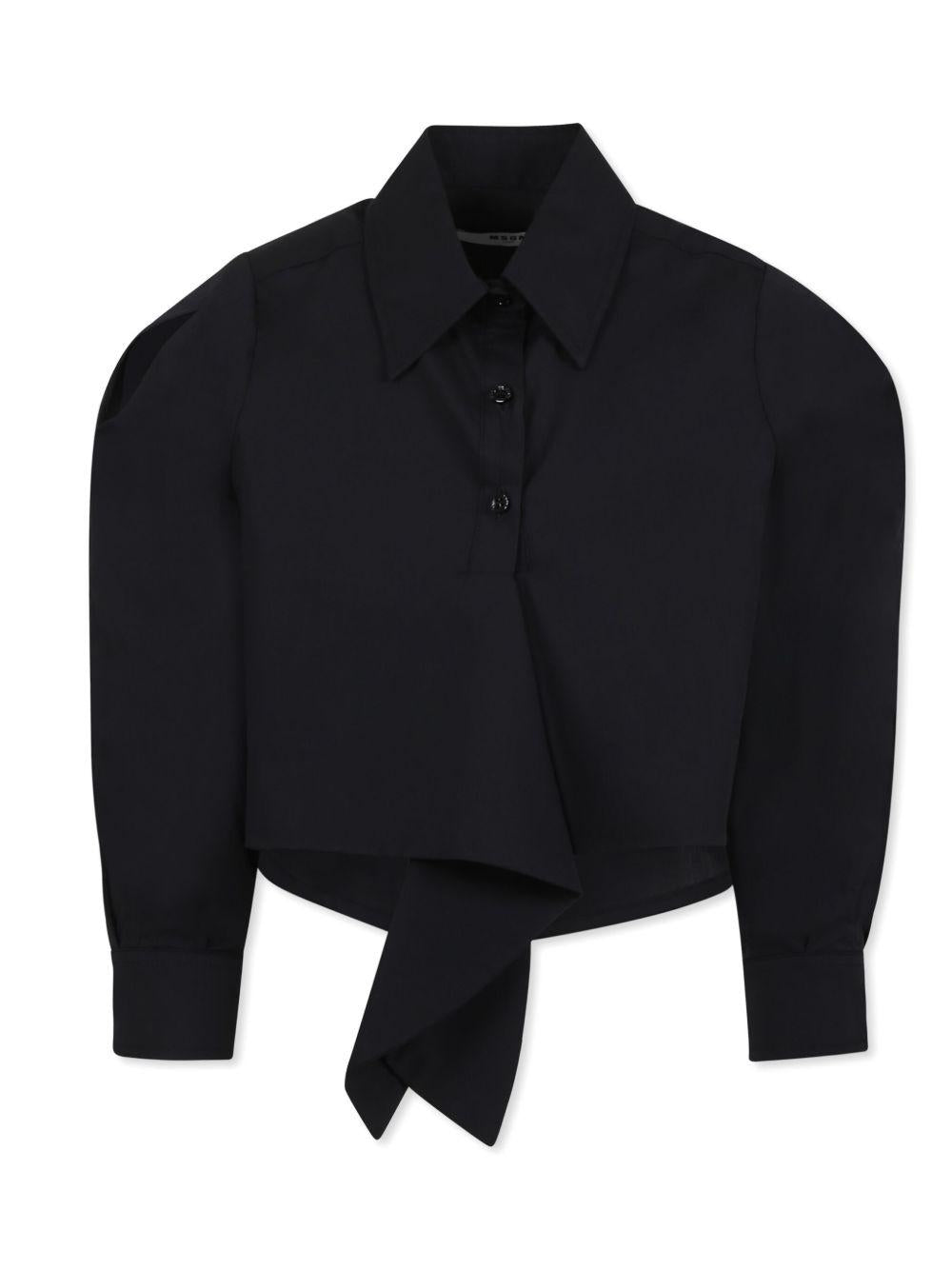 Camicia con ruches per bambina MSGM Kids nero con colletto classico - Rubino Kids