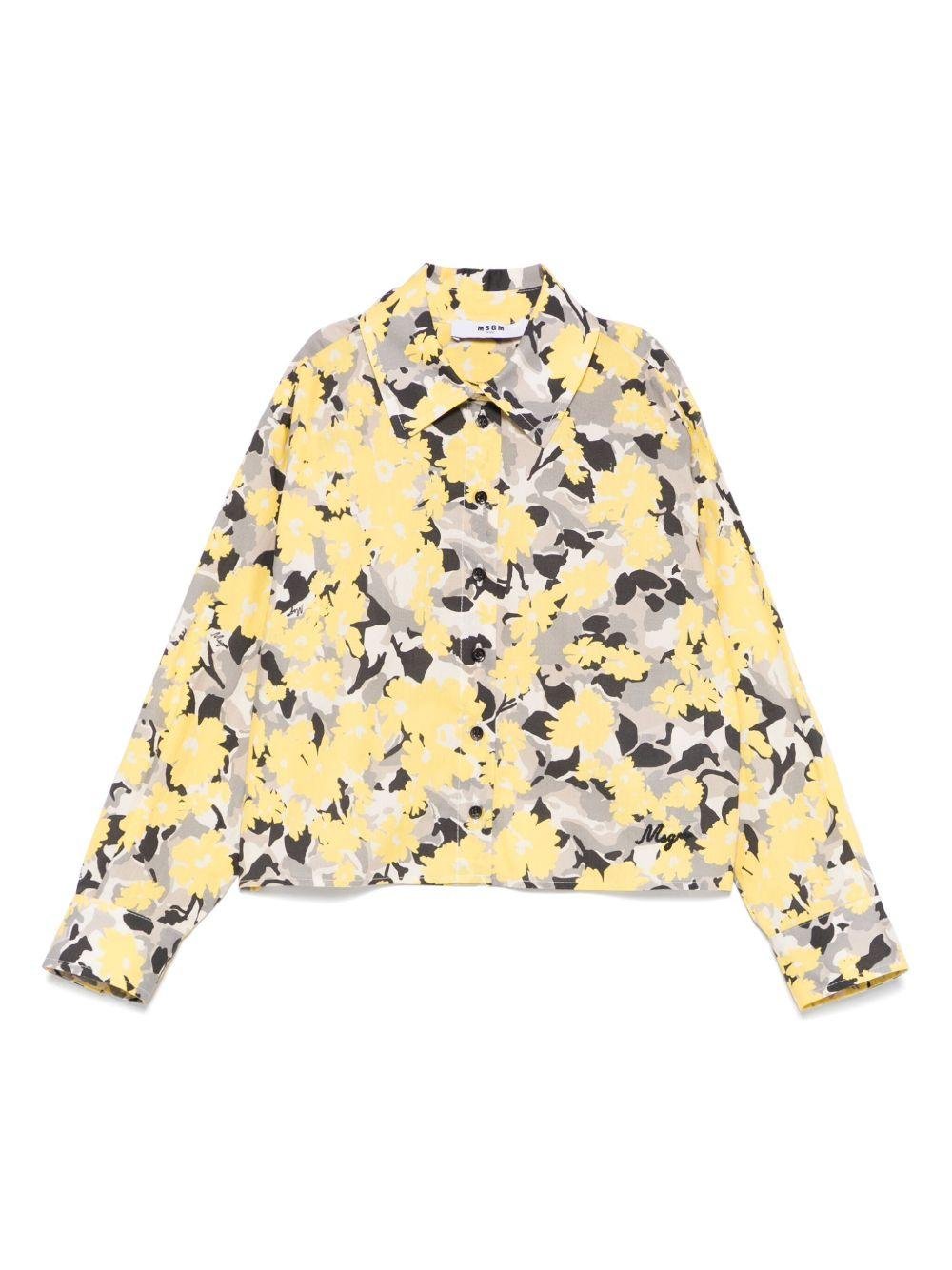 Camicia con stampa per bambina MSGM Kids giallo con polsini con abbottonatura - Rubino Kids