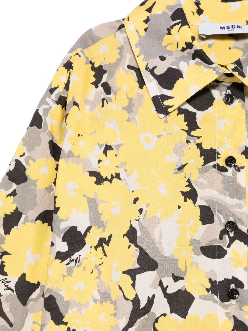 Camicia con stampa per bambina MSGM Kids giallo con polsini con abbottonatura - Rubino Kids