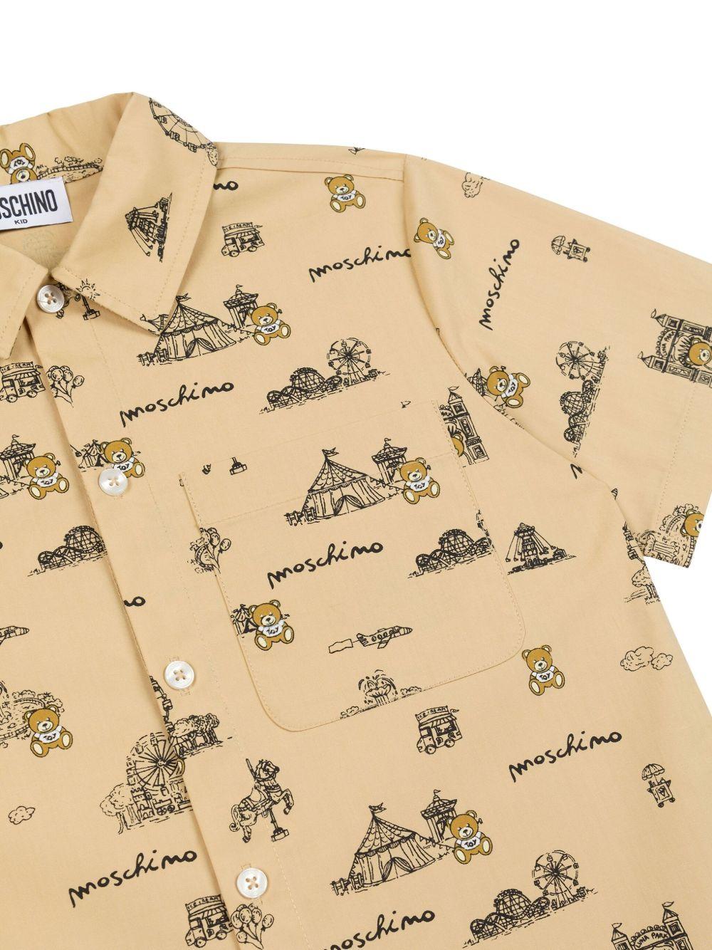 Camicia con stampa per bambino Moschino Kids beige con colletto classico - Rubino Kids