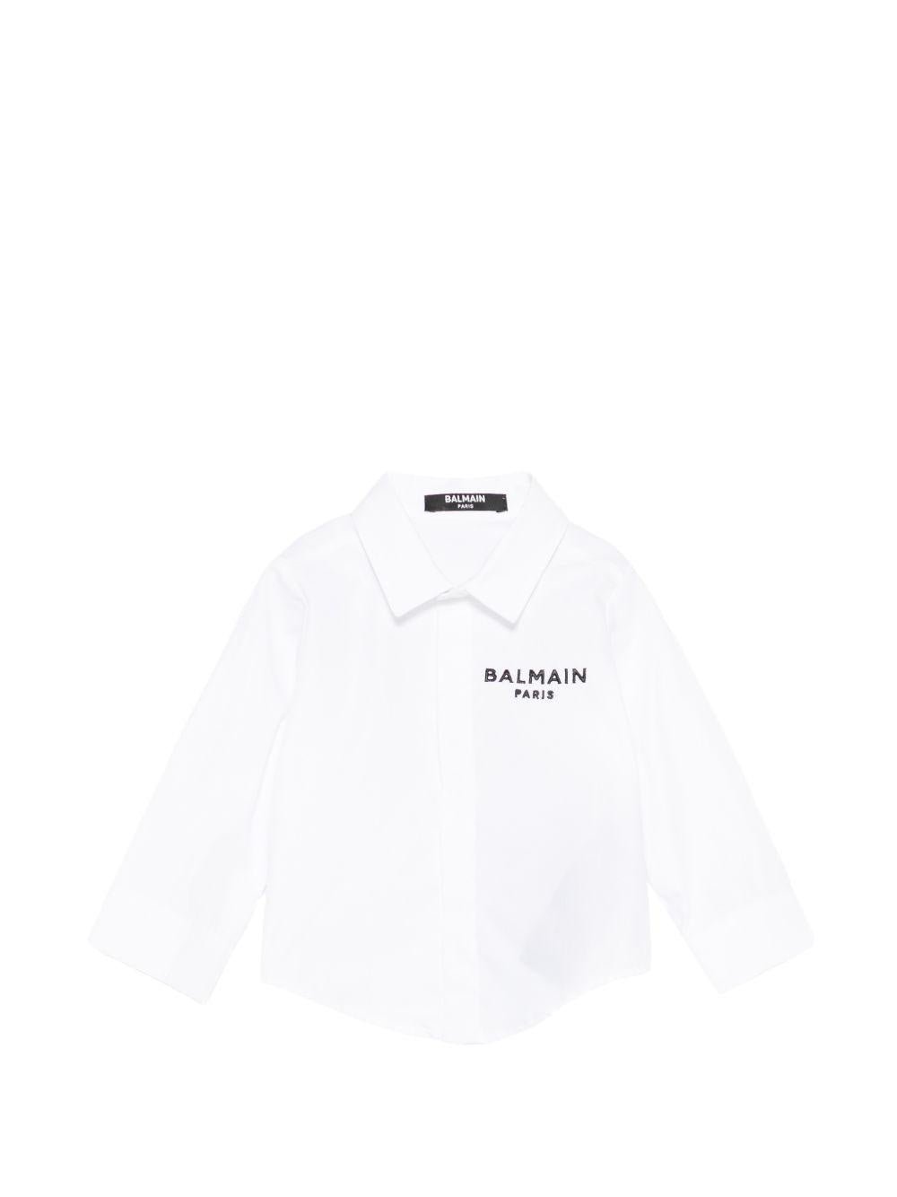 Camicia da neonato Balmain Kids bianca con logo ricamato - Rubino Kids