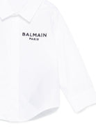 Camicia da neonato Balmain Kids bianca con logo ricamato - Rubino Kids