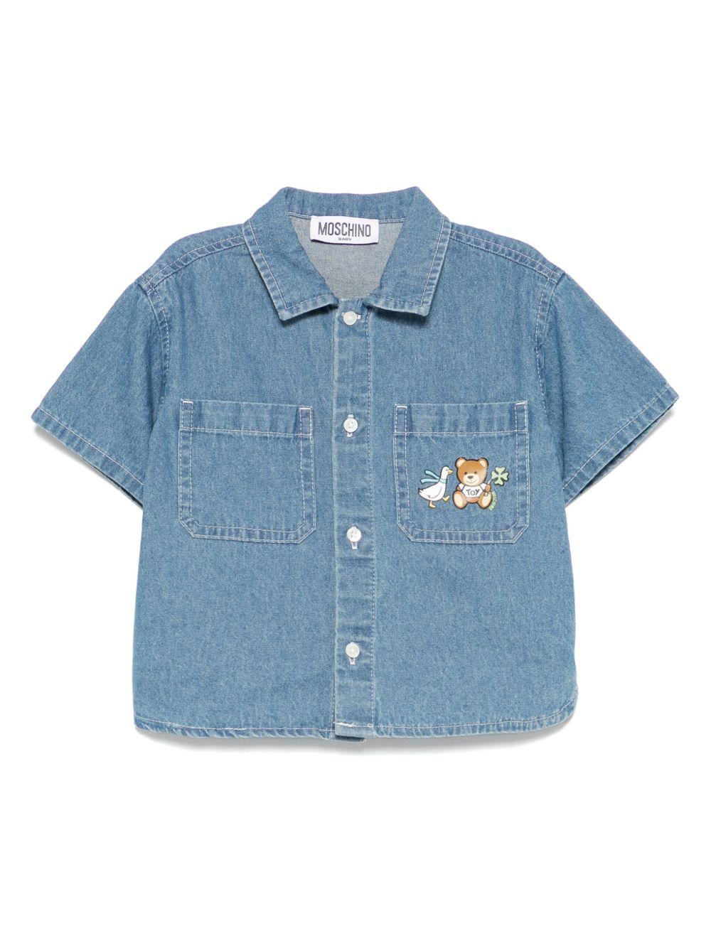 Camicia denim per neonato Moschino Kids indaco con chiusura con bottoni - Rubino Kids