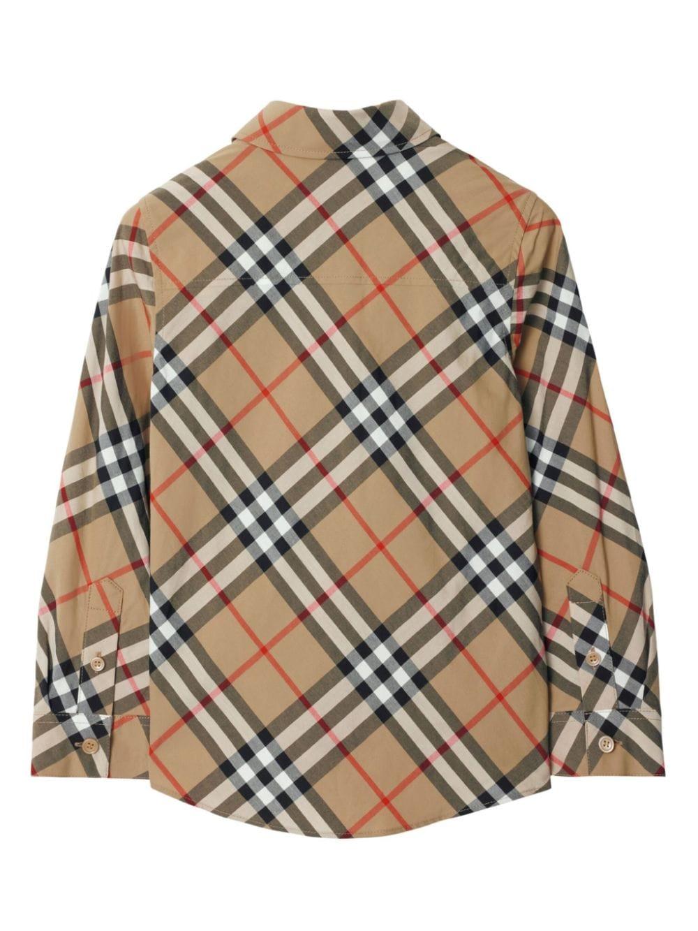 Burberry Kids beige vintage check cotton shirt with spread collar