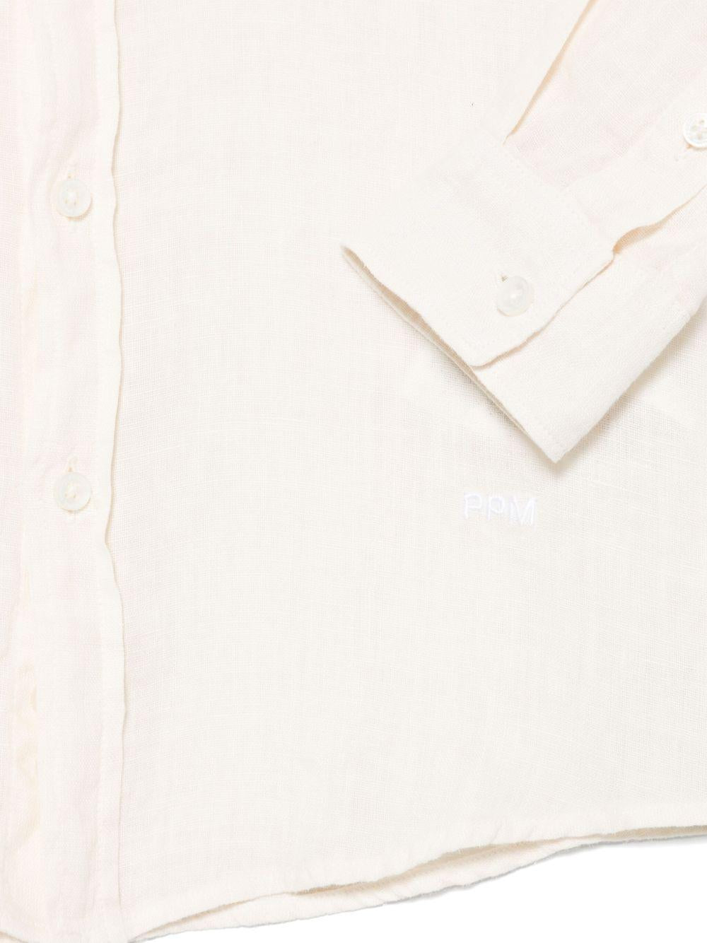 Camicia in lino per bambino Paolo Pecora Kids beige con logo ricamato - Rubino Kids