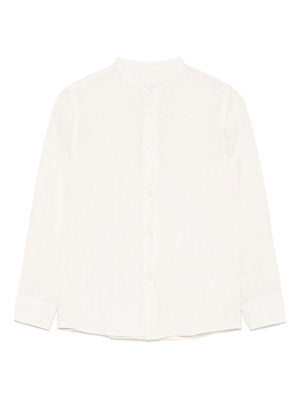 Paolo Pecora Kids beige linen shirt for boys with embroidered logo