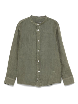 Paolo Pecora Kids green linen shirt with embroidered logo