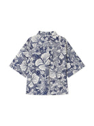Camicia in popeline per bambino Bonpoint blu con stampa fiori - Rubino Kids