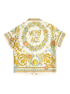 Camicia in seta per bambino Versace Kids beige con stampa grafica all - over - Rubino Kids