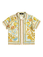 Camicia in seta per bambino Versace Kids beige con stampa grafica all - over - Rubino Kids