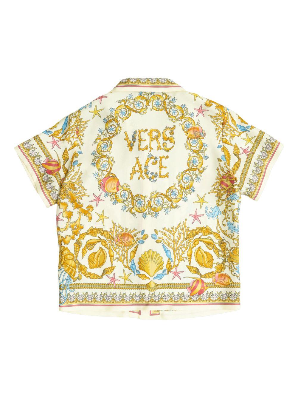 Camicia in seta per bambino Versace Kids beige con stampa grafica all - over - Rubino Kids