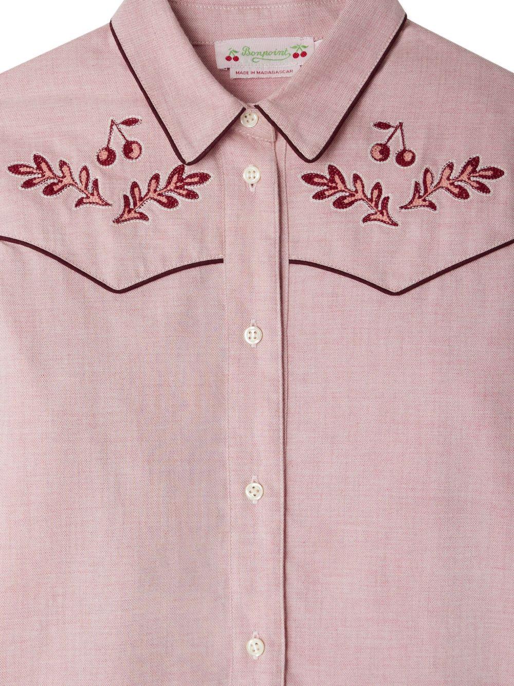 Camicia Jiggle per bambina Bonpoint rosa con carré ricamato - Rubino Kids