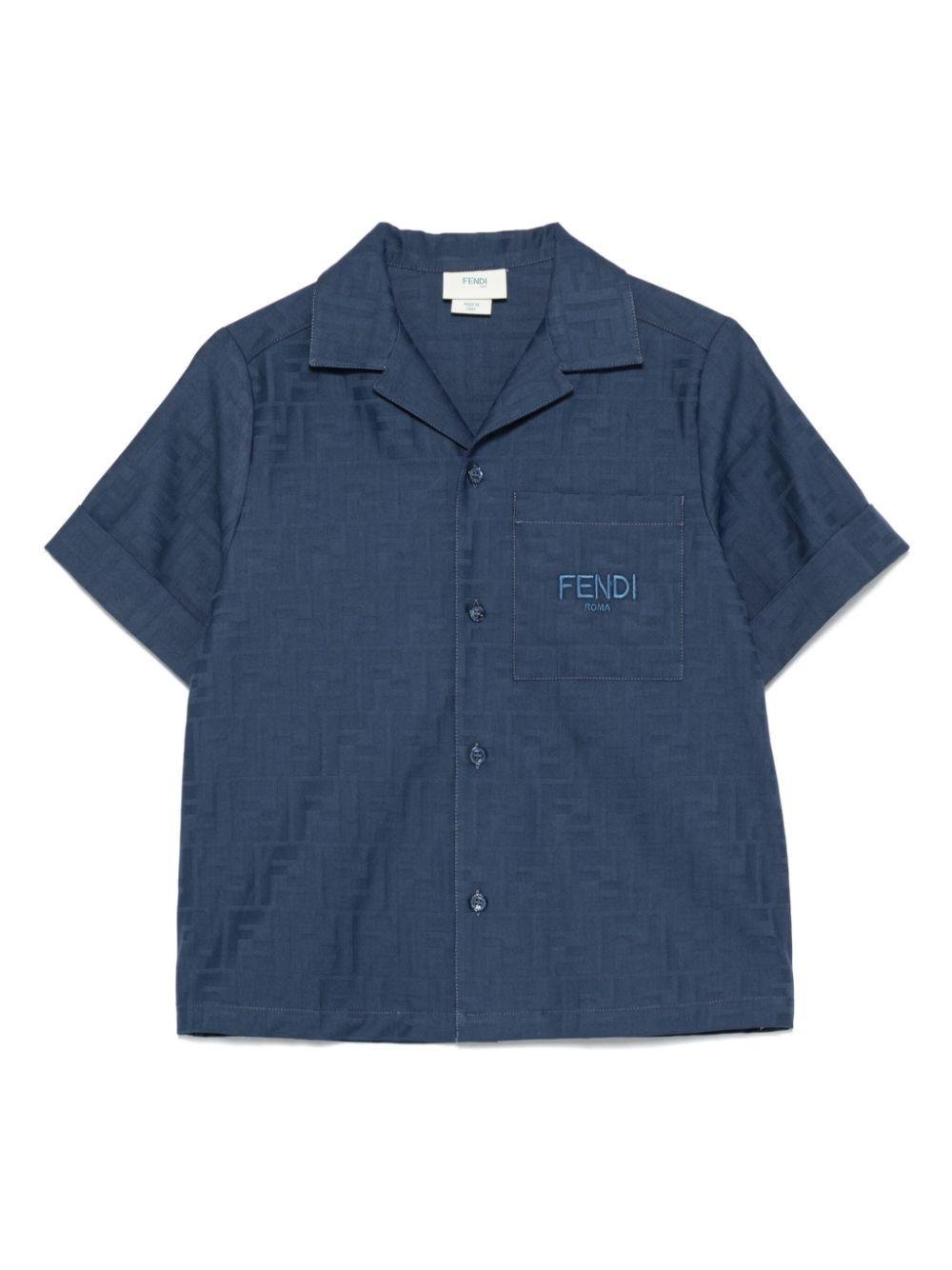 Fendi Kids blue jacquard cotton junior shirt with FF FENDI KIDS