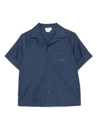 Camicia junior in cotone jacquard per bambino Fendi Kids blu con logo FF - Rubino Kids
