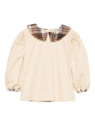 Camicia per bambina A'lapage beige con colletto con motivo a quadri - Rubino Kids