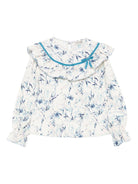 Camicia per bambina A'lapage bianca con decorazioni floreali azzurre - Rubino Kids