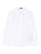 Camicia per bambina Balmain Kids bianco con decorazione con cristalli - Rubino Kids
