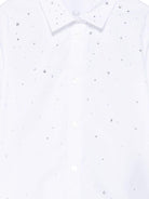 Camicia per bambina Balmain Kids bianco con decorazione con cristalli - Rubino Kids
