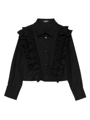 Balmain Kids black ruffled shirt for girls