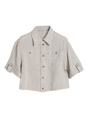Camicia per bambina Brunello Cucinelli Kids beige con glitter