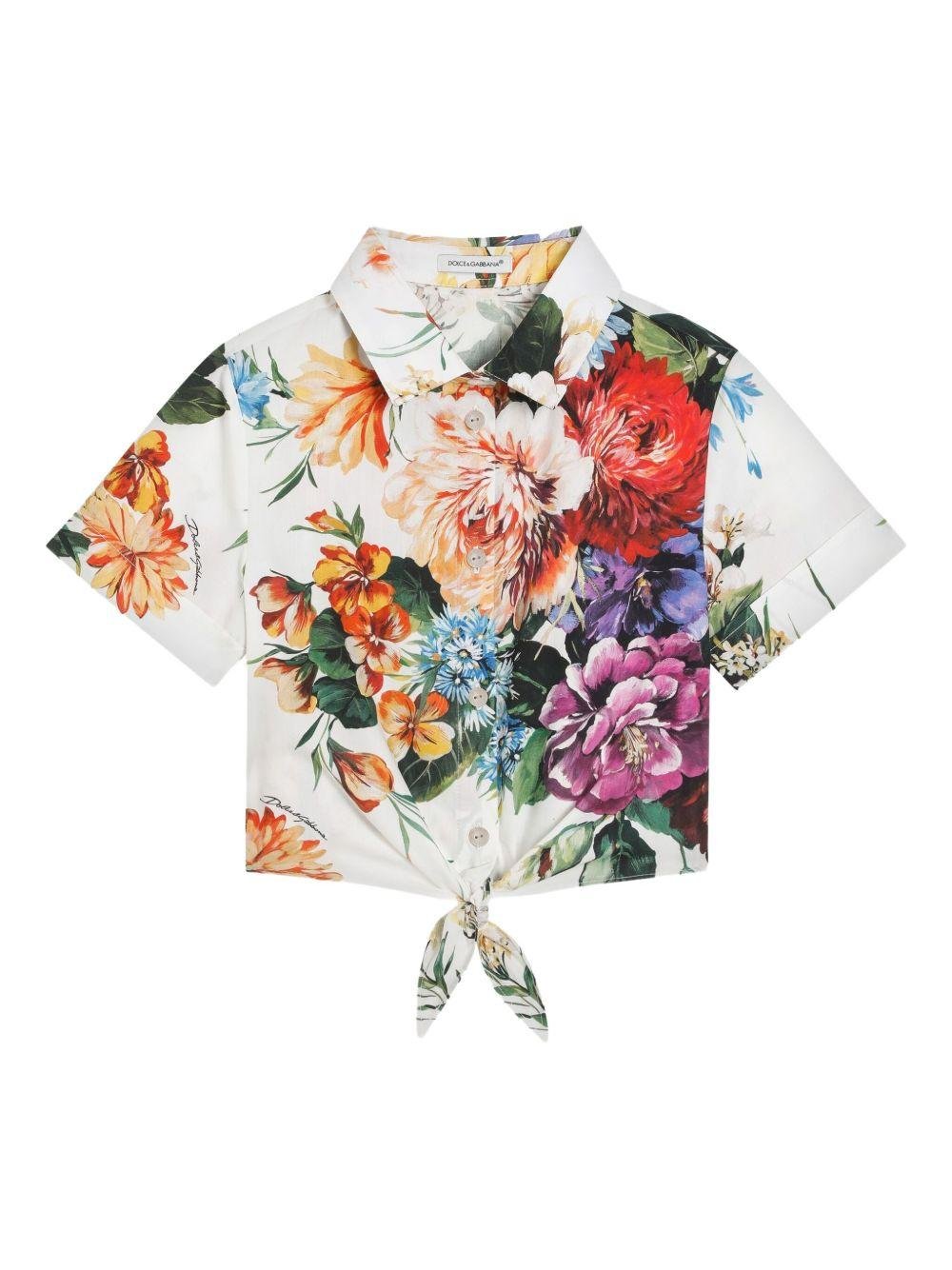 Camicia per bambina Dolce & Gabbana Kids bianco in cotone a fiori - Rubino Kids