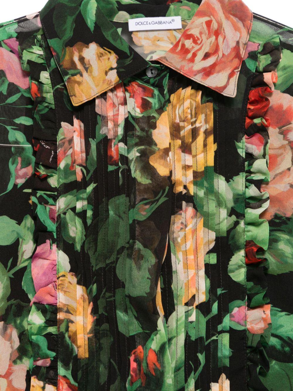 Camicia per bambina Dolce & Gabbana Kids nero con stampa a fiori - Rubino Kids