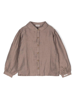 Donsje Ister brown girls' shirt with bib collar