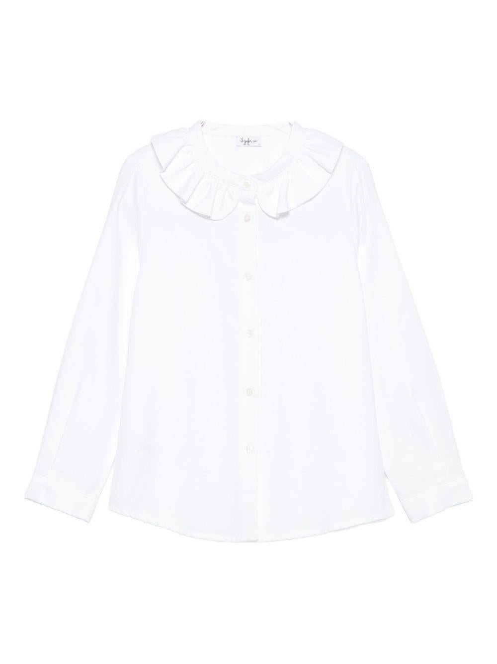 Camicia per bambina Il Gufo bianca con colletto con ruches - Rubino Kids