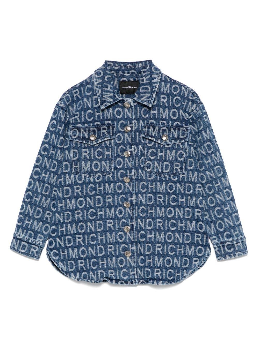 Camicia per bambina John Richmond Junior in denim con logo jacquard - Rubino Kids