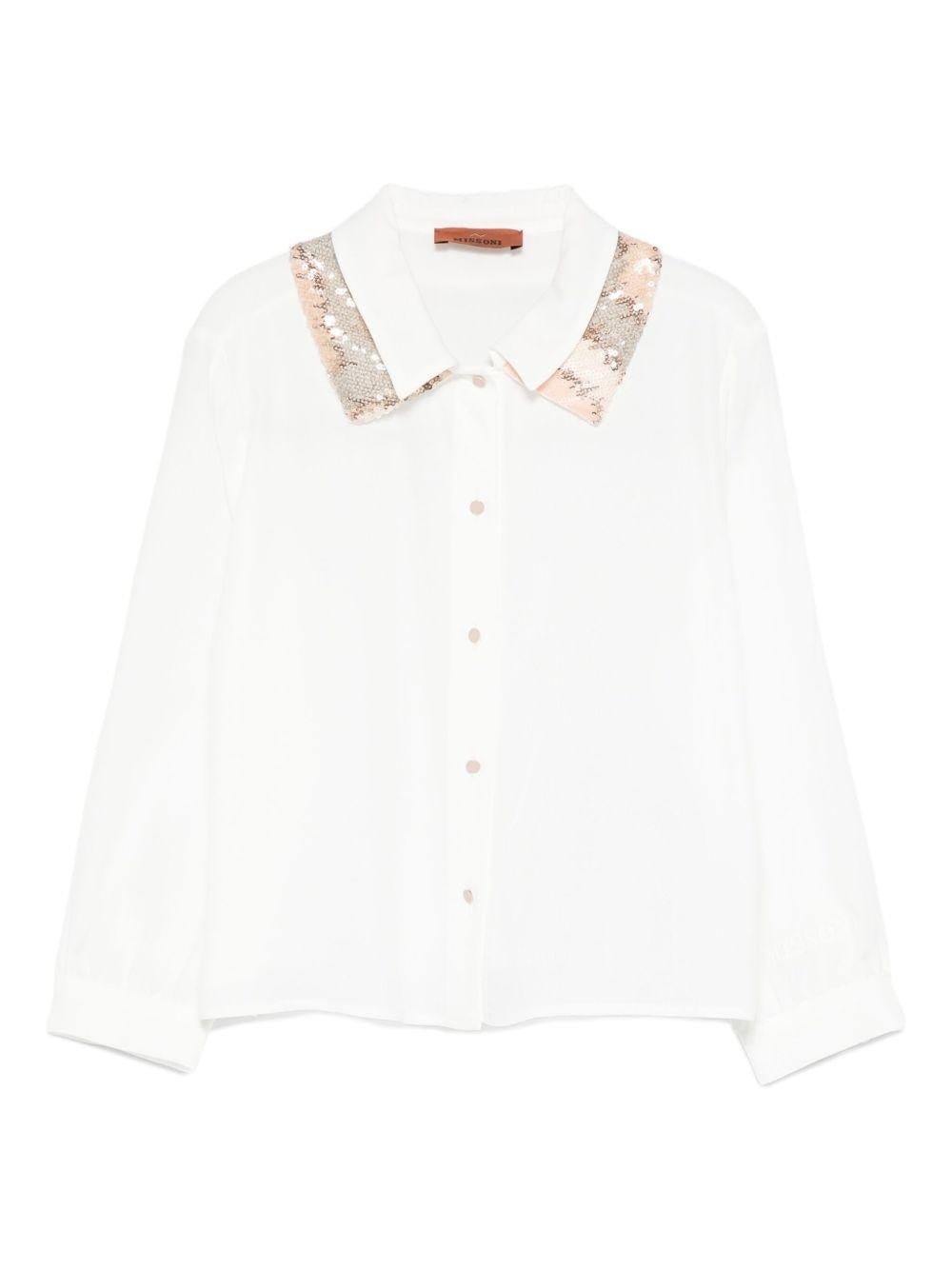 Camicia per bambina Missoni Kids bianco con colletto decorato con paillettes - Rubino Kids