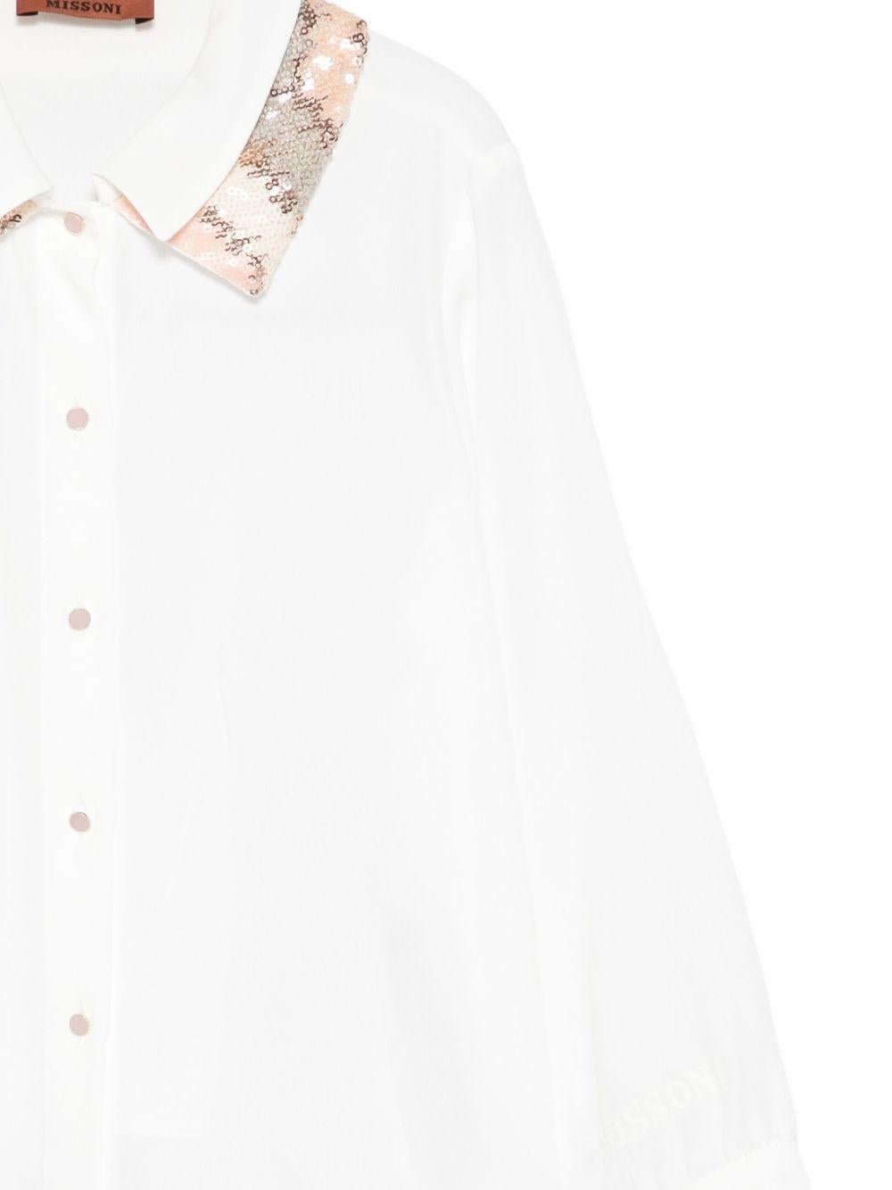 Camicia per bambina Missoni Kids bianco con colletto decorato con paillettes - Rubino Kids